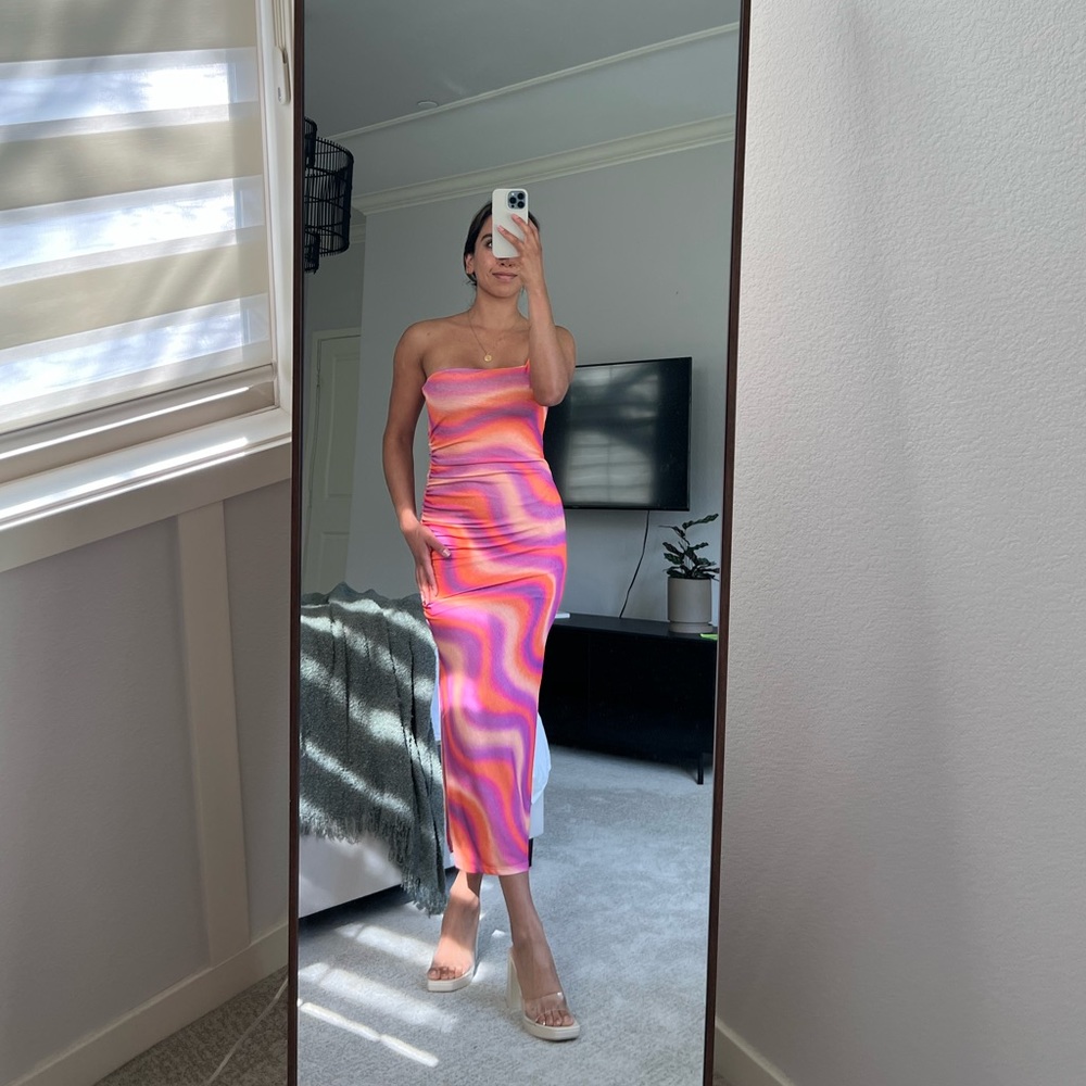 Colorful One shoulder Midi dress